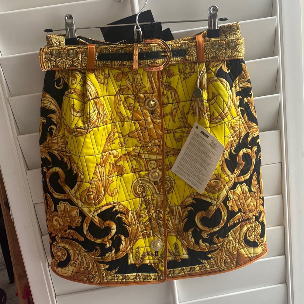 Versace Baroque Print Silk Mini Skirt With A Belt, Size 6 - Picture 3 of 9